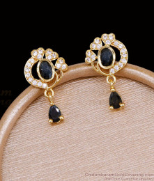 White American Diamond Swirl Black Drop Dangler Earring ER5911