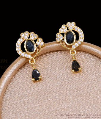 White American Diamond Swirl Black Drop Dangler Earring ER5911