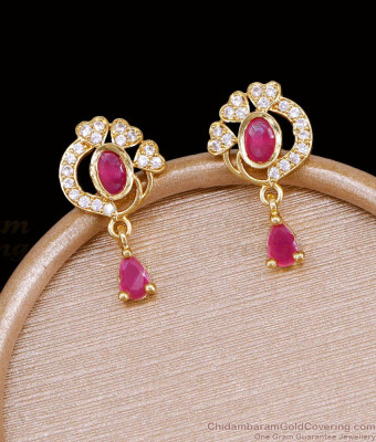 Beautiful Gold Plated Ruby CZ Heart Petal Drop Earrings ER5912
