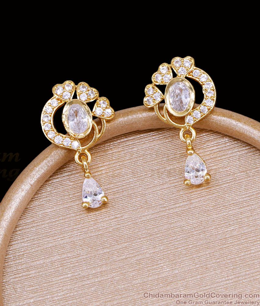 Classic Oval White Diamond Stone Gold Dangler Earring ER5913 Classic Oval White Diamond Stone Gold Dangler Earring ER5913