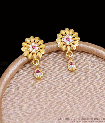 Attractive Two Gram Gold Finish Floral Drop Earring ER5915