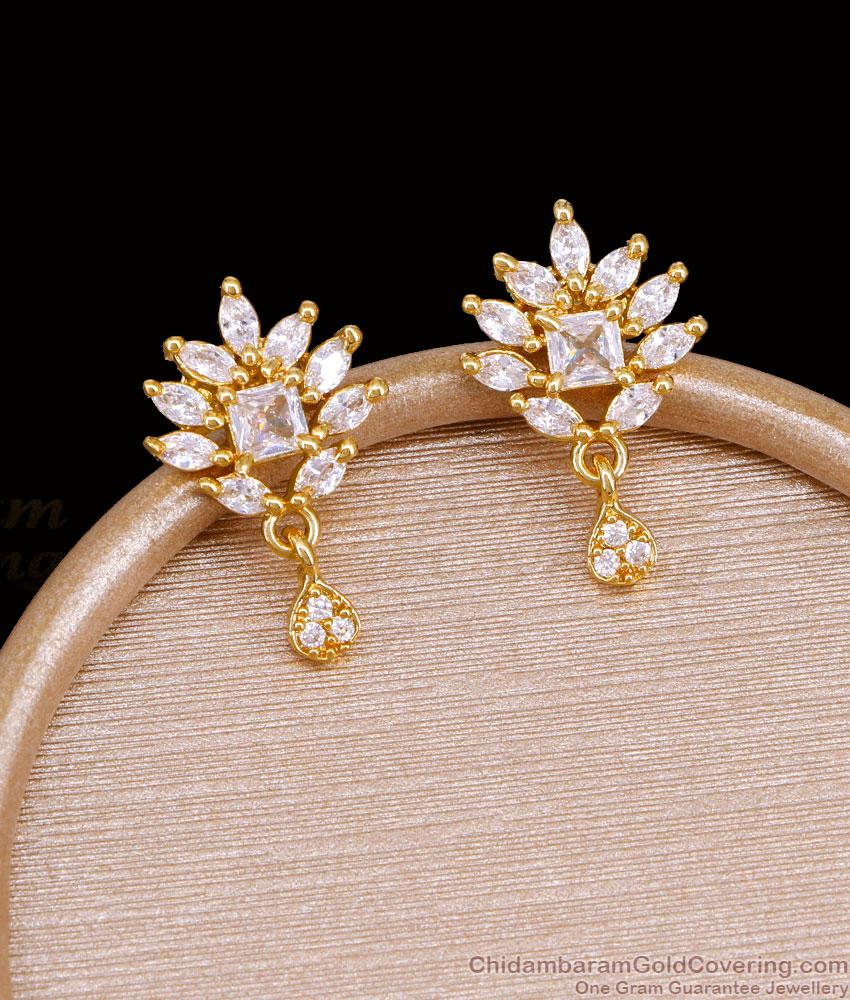 Full White Stone Floral Gold Dangler Earring ER5916 Full White Stone Floral Gold Dangler Earring ER5916
