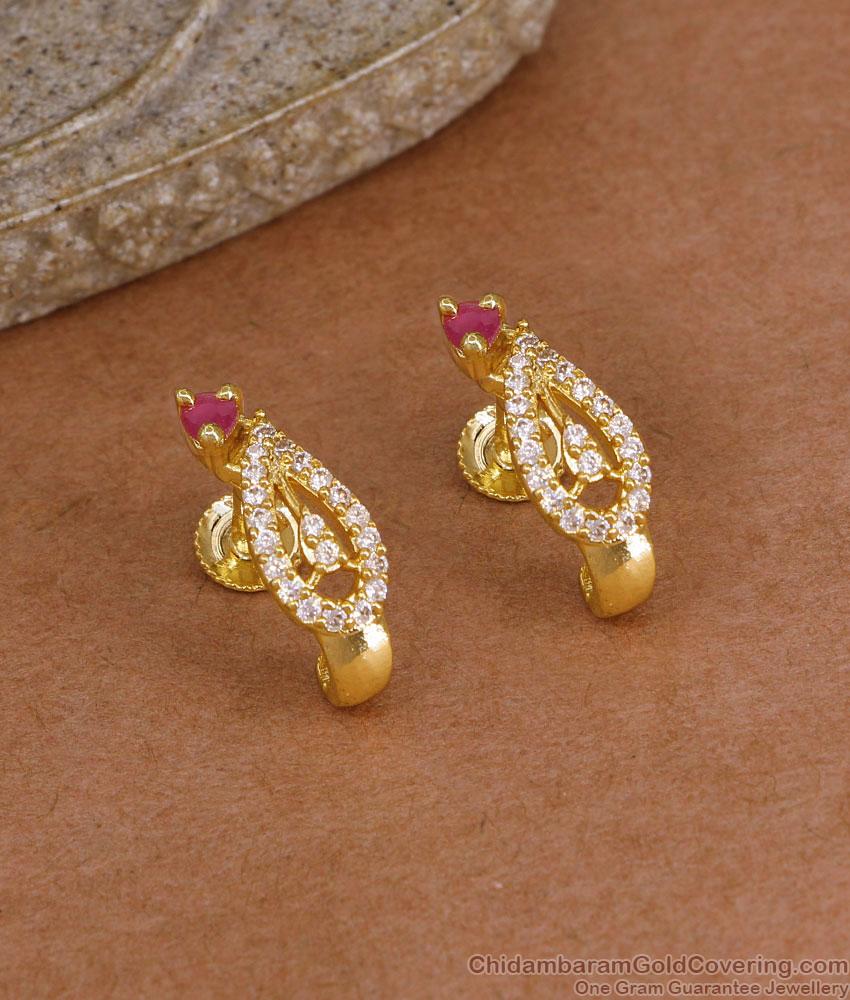 Ruby White Stone J Shaped Gold Stud Earring Online ER5925