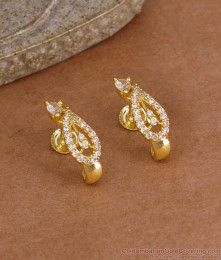 Full White Stone 1 Gram Gold Stud Earring Party Wear ER5926