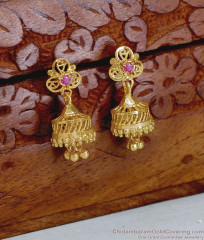 Latest Single Ruby Stone 1 Gram Gold Small Jhumkas Online ER5927