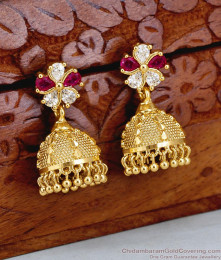Glittering Ruby White Stone Gold Plated Jhumki For Brides ER5930