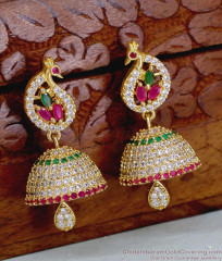 Grand Peacock Design Multicolor Stone Gold Jhumki Earring ER5933