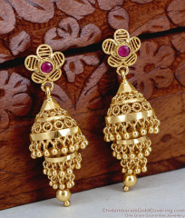 Beautiful Ruby Stone One Gram Gold Adukku Jhumki For Wedding ER5934