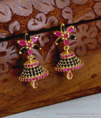 New Arrival Floral Motif Black And Ruby CZ Jhumka Earring ER5939