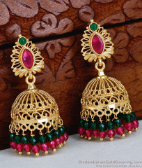 Luxury 22K Gold Plated Handcrafted Kemp Jhumka Earrings ER5940