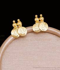 Pure Gold Tone Goddess Lakshmi Double Coin Studs ER5942