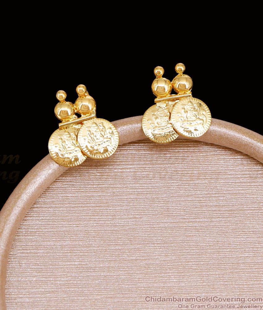Pure Gold Tone Goddess Lakshmi Double Coin Studs ER5942 Pure Gold Tone Goddess Lakshmi Double Coin Studs ER5942