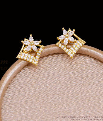 Full White Stone 1 Gram Gold Floral Stud Earring ER5947