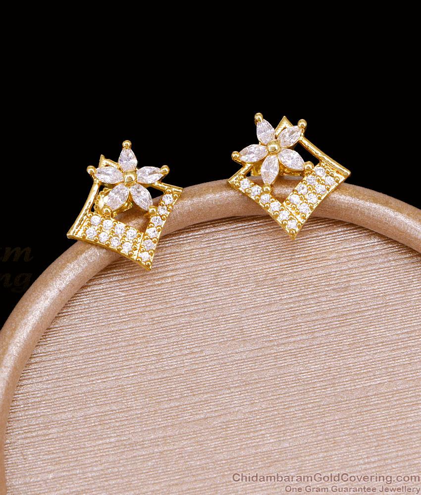 Full White Stone 1 Gram Gold Floral Stud Earring ER5947 Full White Stone 1 Gram Gold Floral Stud Earring ER5947