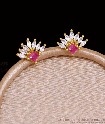Party Wear Gold Fan Shaped Ad Stone Stud Earring ER5949