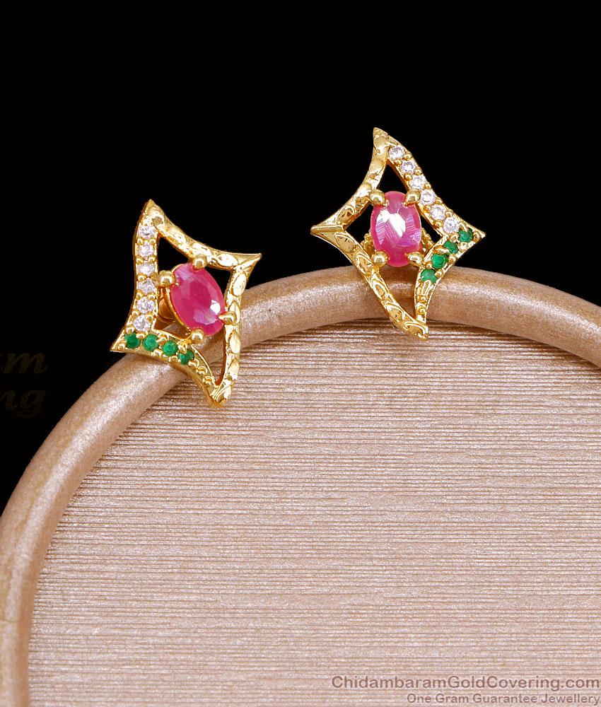 18K Gold Plated Curved Diamond Frame Studs ER5951