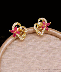 Beautiful Ruby White Stone Floral Heart Studs For Women ER5952