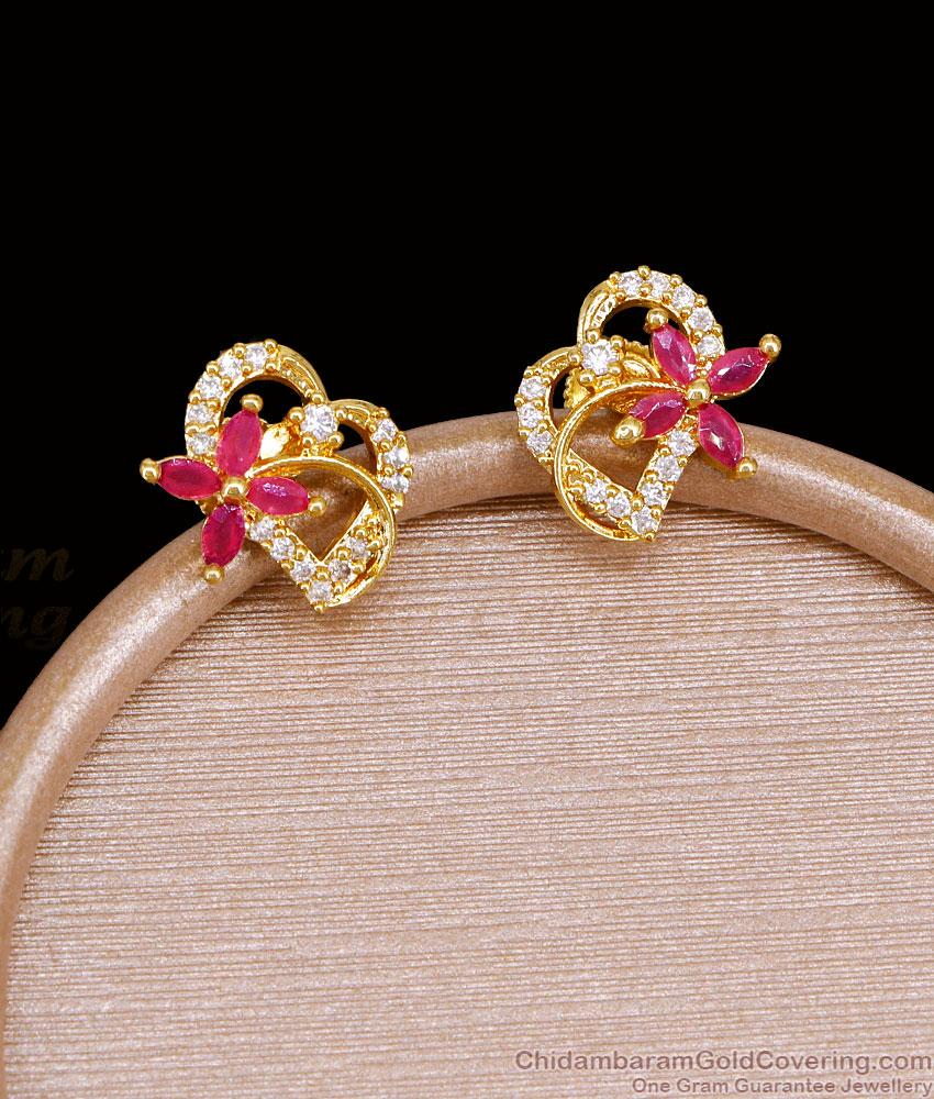 Beautiful Ruby White Stone Floral Heart Studs For Women ER5952