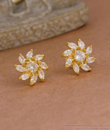 Glittering White Stone Floral Gold Imitation Stud For Women ER5963 Glittering White Stone Floral Gold Imitation Stud For Women ER5963