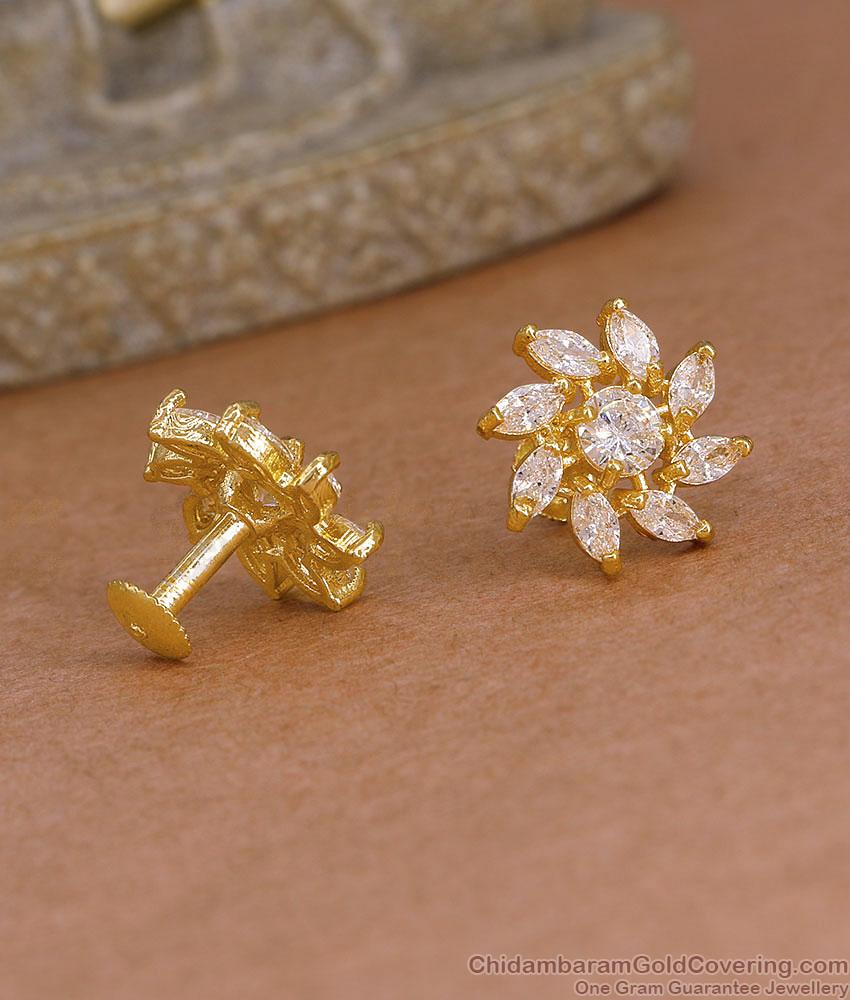 Glittering White Stone Floral Gold Imitation Stud For Women ER5963 Glittering White Stone Floral Gold Imitation Stud For Women ER5963