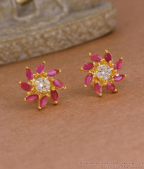 Party Wear Ruby White Stone Floral Stud Earring Online ER5964 Party Wear Ruby White Stone Floral Stud Earring Online ER5964