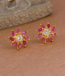 Party Wear Ruby White Stone Floral Stud Earring Online ER5964 Party Wear Ruby White Stone Floral Stud Earring Online ER5964