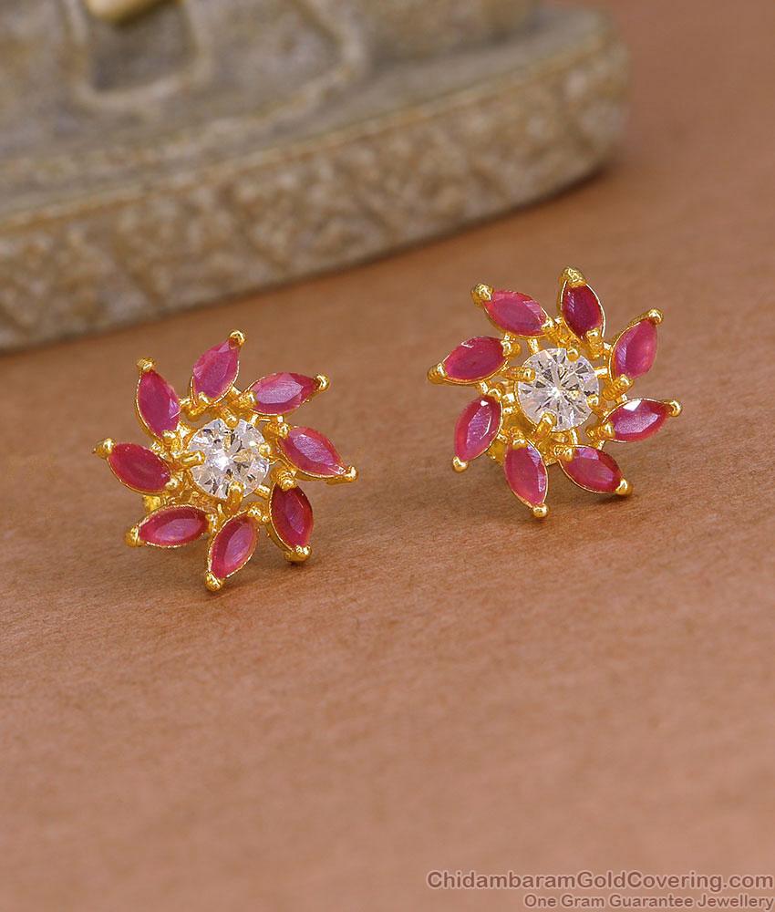 Party Wear Ruby White Stone Floral Stud Earring Online ER5964 Party Wear Ruby White Stone Floral Stud Earring Online ER5964