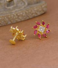 Party Wear Ruby White Stone Floral Stud Earring Online ER5964 Party Wear Ruby White Stone Floral Stud Earring Online ER5964