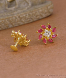 Party Wear Ruby White Stone Floral Stud Earring Online ER5964 Party Wear Ruby White Stone Floral Stud Earring Online ER5964