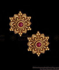 Stylish Floral Design Single Ruby Stone Antique Gold Stud ER5973 Stylish Floral Design Single Ruby Stone Antique Gold Stud ER5973