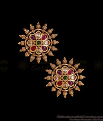 Trendy Navaratna Stone Antique Gold Earring Bridal Collections ER5980