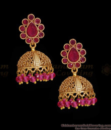 Glittering Ruby Stone Matt Finish Antique Gold Jhumki Earring ER5983 Glittering Ruby Stone Matt Finish Antique Gold Jhumki Earring ER5983