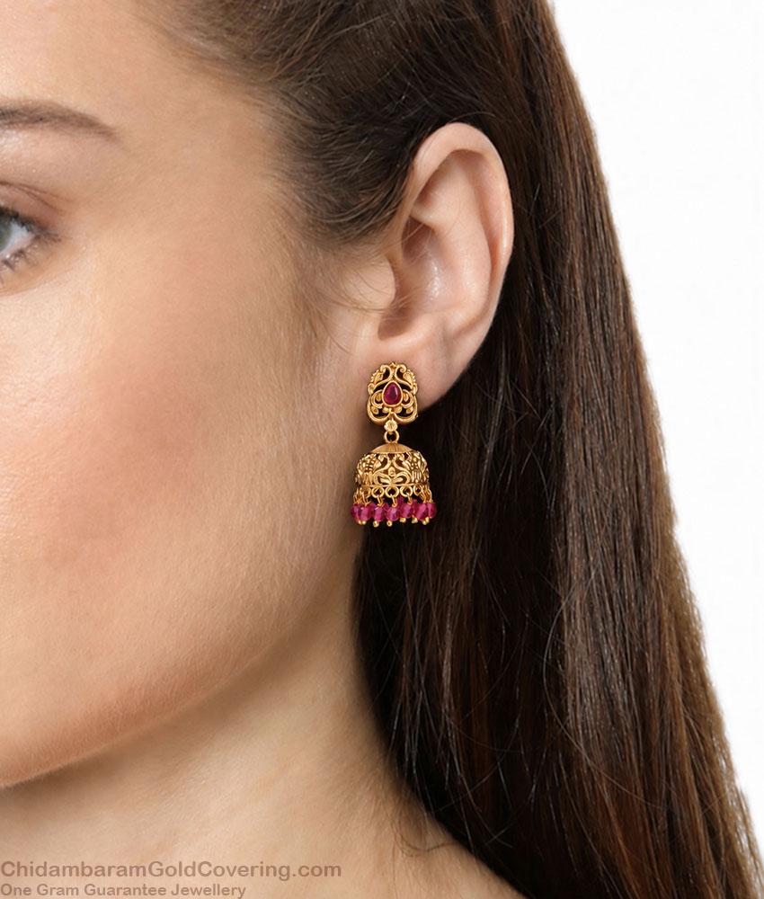Classic Red Crystals Drops Antique Gold Jhumki Earring ER5984 Classic Red Crystals Drops Antique Gold Jhumki Earring ER5984