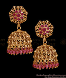 Grand Temple Wear Kemp Stone Antique Jhumki Earring ER5987 Grand Temple Wear Kemp Stone Antique Jhumki Earring ER5987