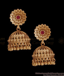 New Arrival Flower Design Ruby Stone Gold Jhumki Antique Earring ER5988 New Arrival Flower Design Ruby Stone Gold Jhumki Antique Earring ER5988
