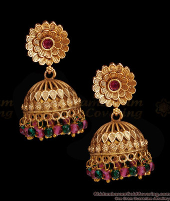 Bridal Wear Matt Finish Antique Gold Jhumki Earring Online ER5990
