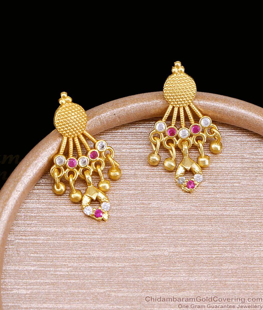 Festive Wear 2 Gram Gold Forming Fan Danglers With Ruby Drops ER5996 Festive Wear 2 Gram Gold Forming Fan Danglers With Ruby Drops ER5996