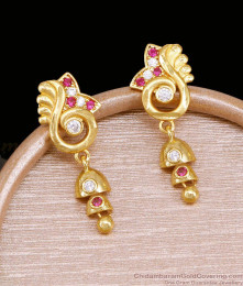 Latest Ruby White Stone Forming Gold Layered Jhumki Type Earring ER6000