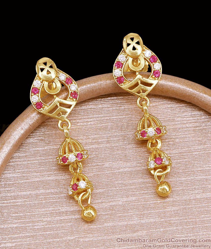 Floral Arch Crown Gold Forming Earrings with Dual Step Cage Jhumka Drops ER6001 Floral Arch Crown Gold Forming Earrings with Dual Step Cage Jhumka Drops ER6001