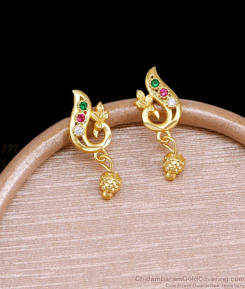 Ethnic Gold Finished Multi-Stone Peacock Tops Stud Earring ER6002