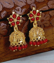 Lakshmi Design Red Coral One Gram Gold Jhumka ER6006