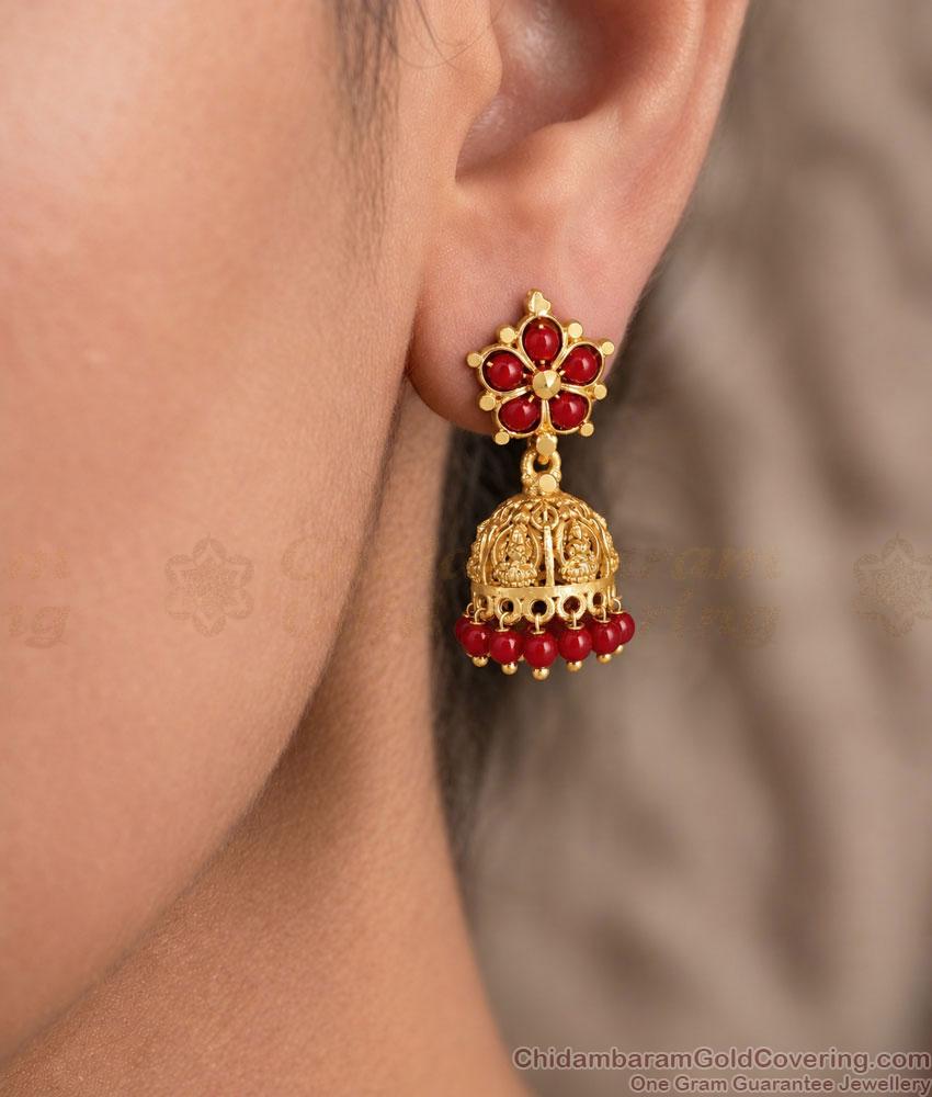 Lakshmi Design Red Coral One Gram Gold Jhumka ER6006