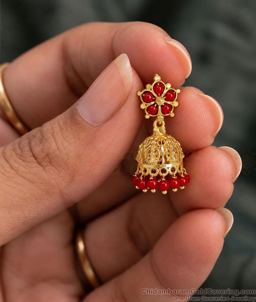 Lakshmi Design Red Coral One Gram Gold Jhumka ER6006