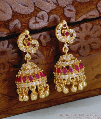 AD Stone Peacock Ruby One Gram Gold Jhumka Earrings ER6007 AD Stone Peacock Ruby One Gram Gold Jhumka Earrings ER6007