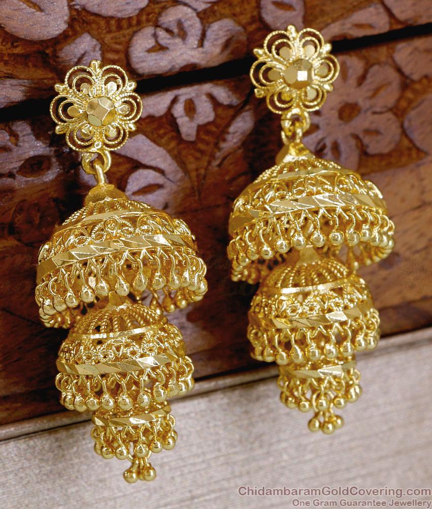 3 Layer Adukku Jhumka One Gram Gold Bridal Earrings ER6008 3 Layer Adukku Jhumka One Gram Gold Bridal Earrings ER6008