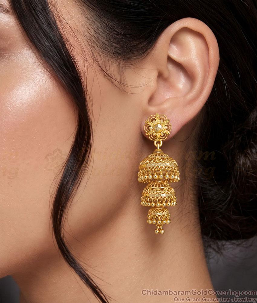 3 Layer Adukku Jhumka One Gram Gold Bridal Earrings ER6008
