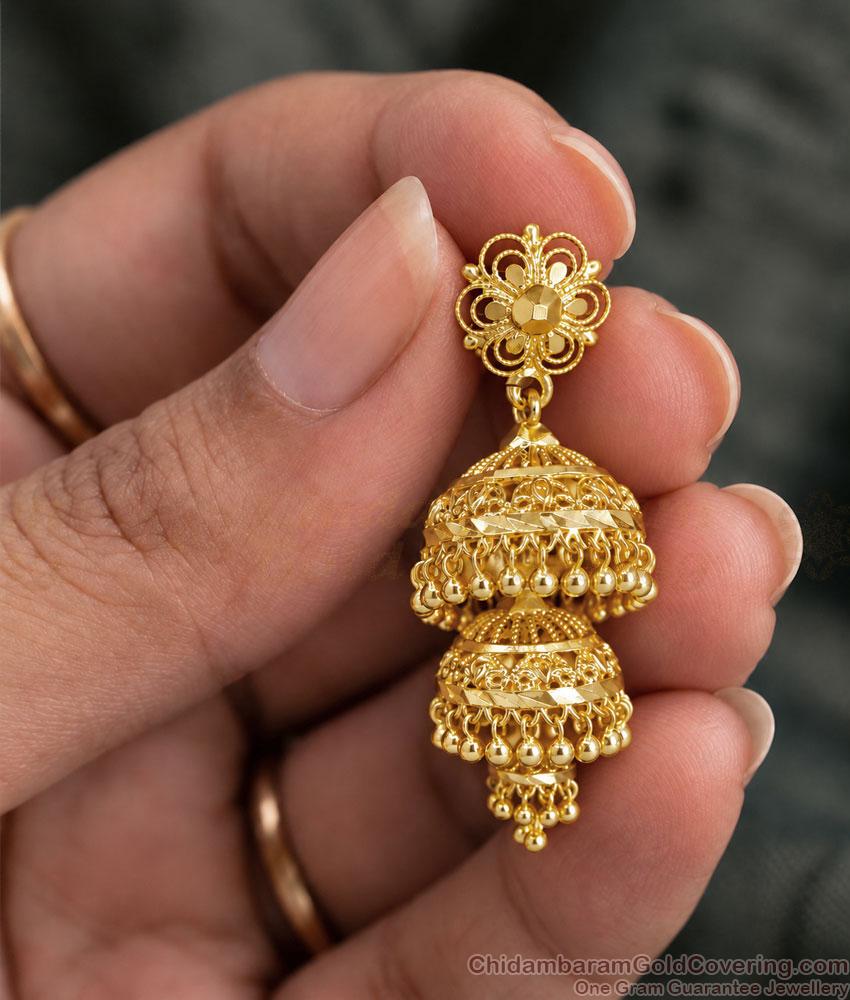 3 Layer Adukku Jhumka One Gram Gold Bridal Earrings ER6008