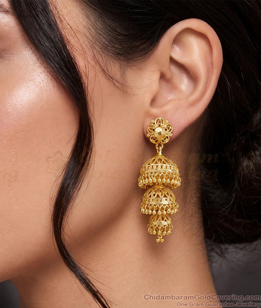 Big Cutwork 3 Layer Adukku Jhumka One Gram Gold ER6009 Big Cutwork 3 Layer Adukku Jhumka One Gram Gold ER6009