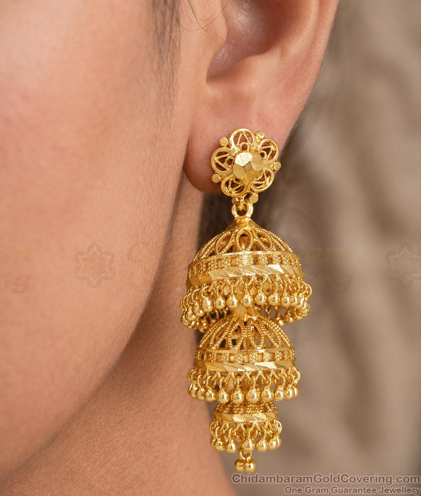 Big Cutwork 3 Layer Adukku Jhumka One Gram Gold ER6009 Big Cutwork 3 Layer Adukku Jhumka One Gram Gold ER6009