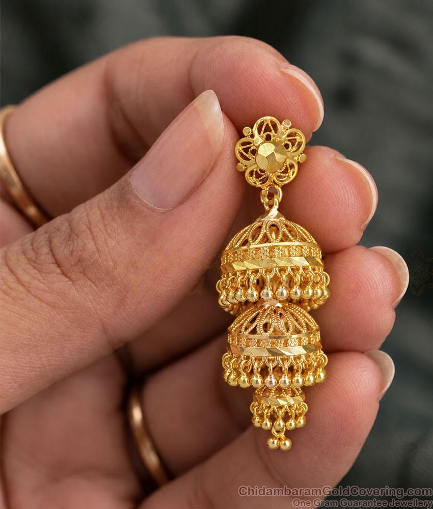 Big Cutwork 3 Layer Adukku Jhumka One Gram Gold ER6009 Big Cutwork 3 Layer Adukku Jhumka One Gram Gold ER6009